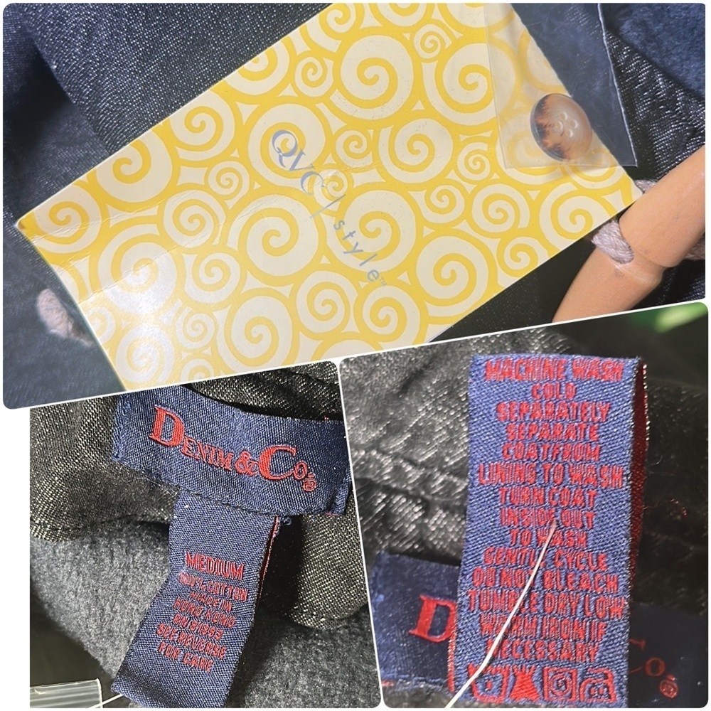 Denim & Co Lined Charcoal Denim Utility Hooded Coat Toggle Button Closure M NEW - Picture 8 of 16